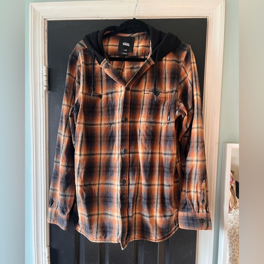 Vans Black and Orange Plaid Hoodie with pockets